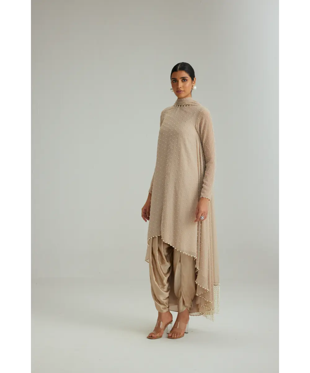 VVANI VATS- Light Beige pearl Kurta With Stole Set